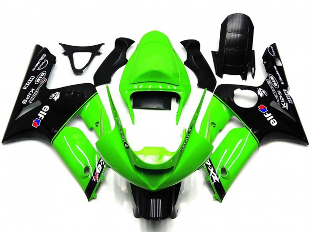Outlet 2003-2004 Kawasaki ZX6R Motorcycle Fairings - Light Green and Black Elf