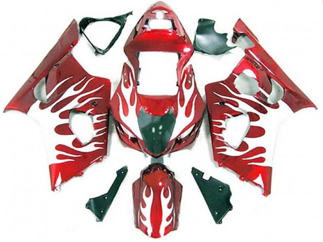 Outlet 2003-2004 Suzuki GSXR 1000 Motorcycle Fairings - White and Red Flame Outlet 2003-2004 Suzuki GSXR 1000 Motorcycle Fairings - White and Red Flame