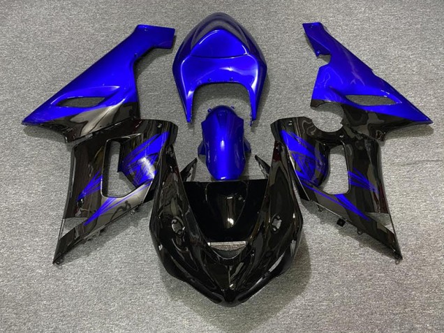Outlet 2005-2006 Kawasaki ZX6R Motorcycle Fairings - Gloss Black and Blue Outlet 2005-2006 Kawasaki ZX6R Motorcycle Fairings - Gloss Black and Blue