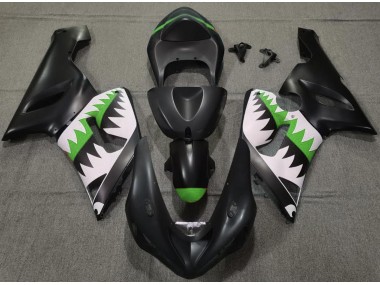 Outlet 2005-2006 Kawasaki ZX6R Motorcycle Fairings - Matte Black and Green Shark