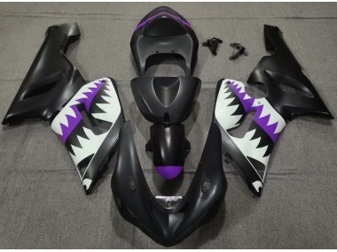 Outlet 2005-2006 Kawasaki ZX6R Motorcycle Fairings - Matte Black and Purple Shark