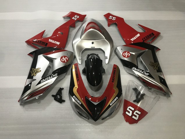 Outlet 2006-2007 Kawasaki ZX10R Motorcycle Fairings - Shiny Silver & Red