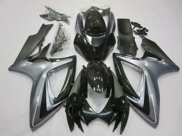 Outlet 2006-2007 Suzuki GSXR 600-750 Motorcycle Fairings - Light Silver And Black