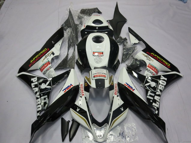 Outlet 2007-2008 Honda CBR600RR Motorcycle Fairings - Black and White Playboy Outlet 2007-2008 Honda CBR600RR Motorcycle Fairings - Black and White Playboy