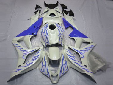 Outlet 2007-2008 Honda CBR600RR Motorcycle Fairings - Blue Flame on White