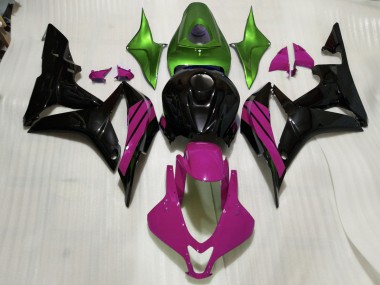 Outlet 2007-2008 Honda CBR600RR Motorcycle Fairings - Gloss Black & Pink and Green Accents