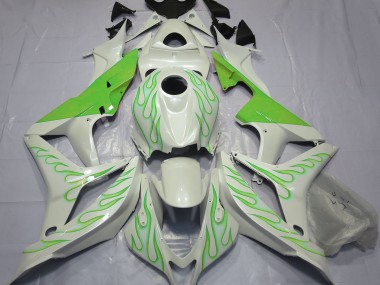 Outlet 2007-2008 Honda CBR600RR Motorcycle Fairings - Lime Green Flame on White