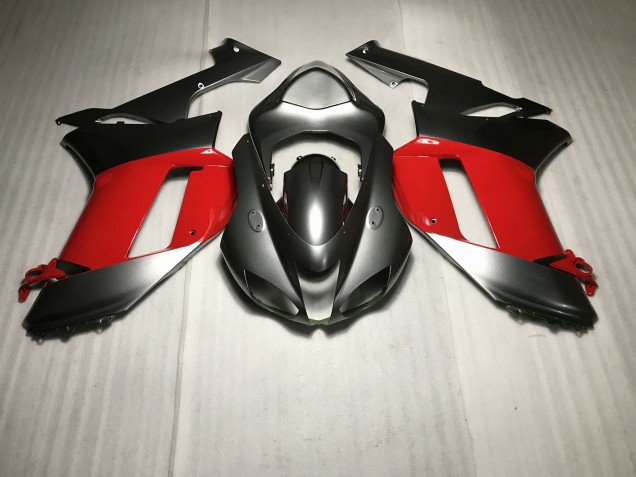 Outlet 2007-2008 Kawasaki ZX6R Motorcycle Fairings - Metallic Silver with Red