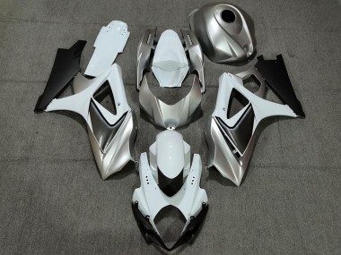 Outlet 2007-2008 Suzuki GSXR 1000 Motorcycle Fairings - Custom Silver White with Black