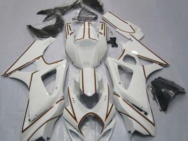 Outlet 2007-2008 Suzuki GSXR 1000 Motorcycle Fairings - Gloss White Orange Pin Stripe