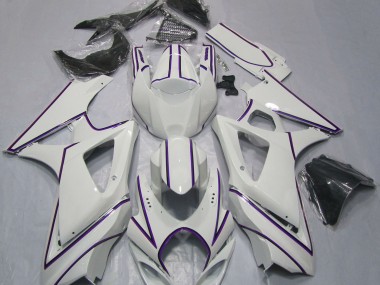 Outlet 2007-2008 Suzuki GSXR 1000 Motorcycle Fairings - Gloss White Purple Pin Stripe