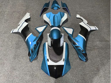 Outlet 2015-2019 Yamaha R1 Motorcycle Fairings - Light Blue & Carbon Fiber Accents