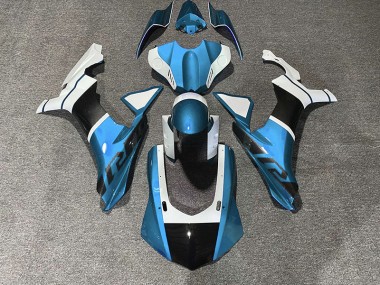 Outlet 2015-2019 Yamaha R1 Motorcycle Fairings - Light Blue & Carbon Fiber Accents